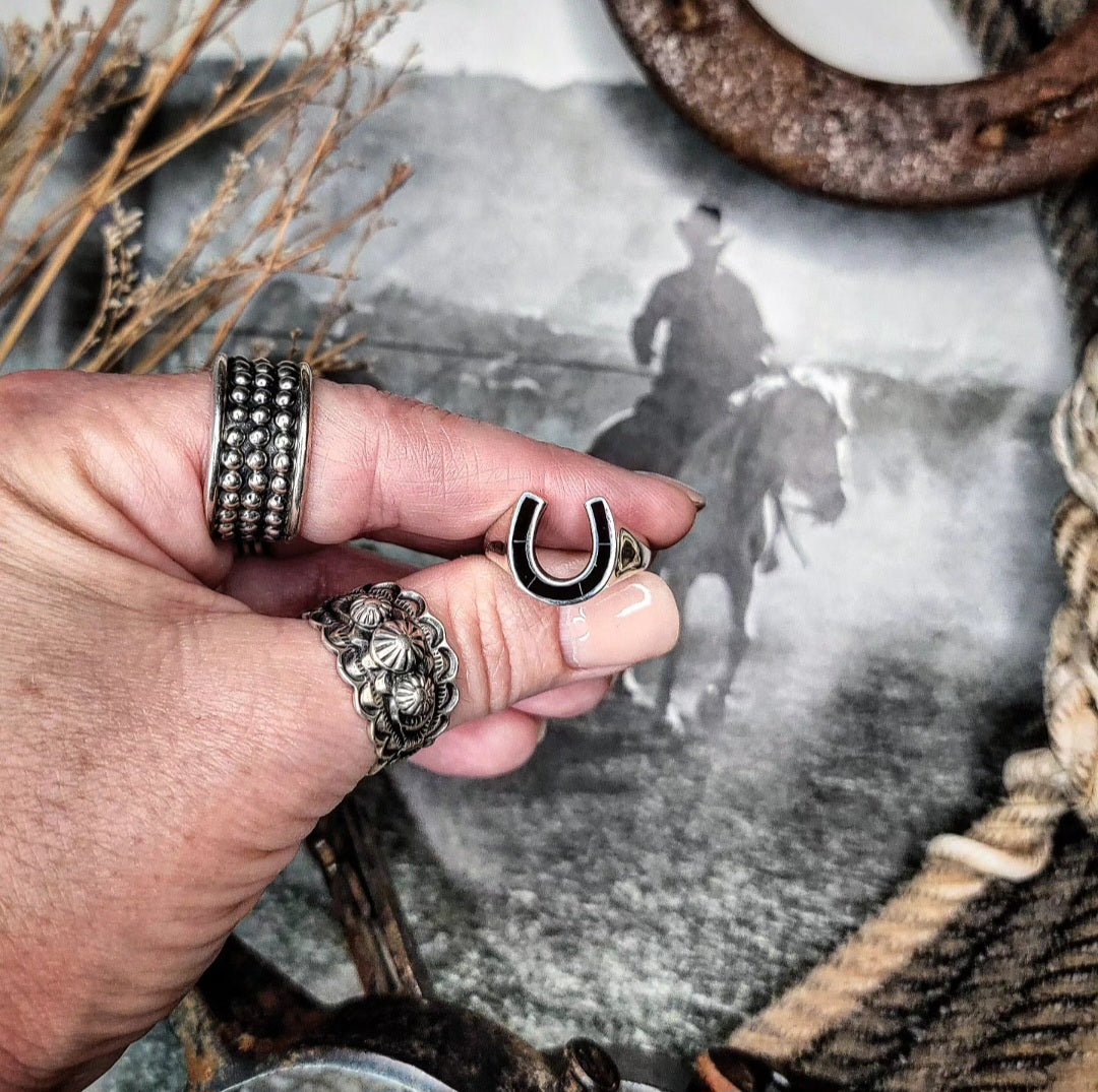 RTS - Sterling Silver Horseshoe Ring - Black Onyx – Buffalo Wild Co