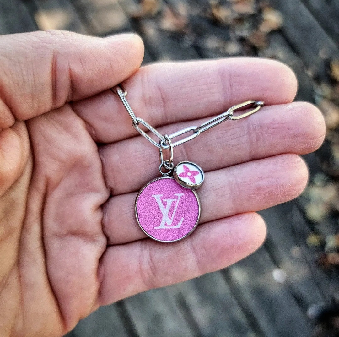 RTS - Pink Leather LV Paperclip Necklace – Buffalo Wild Co