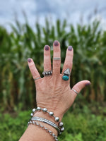 RTS - Sterling Silver Turquoise and White Adjustable Ring - Double Lovin