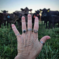 RTS - Sterling Silver Horseshoe Ring - Black Onyx