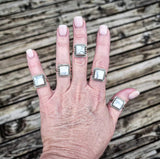RTS - Sterling Silver Square White Adjustable Ring - Rope Edge