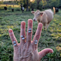 RTS - Sterling Silver 2 Stone Oval Adjustable Ring - White Buffalo