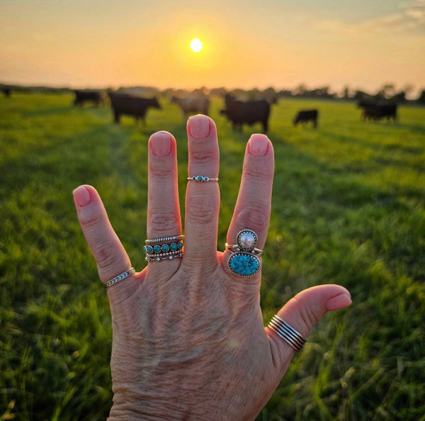 RTS - Sterling Silver Turquoise and Pearl Ring - Pearl Snap Cowgirl - Everyday Babe