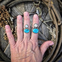 RTS - Sterling Silver Turquoise and Pearl Ring - Pearl Snap Cowgirl - Everyday Babe
