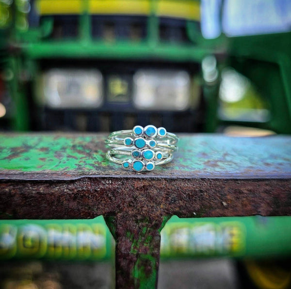 RTS - Sterling Silver Band - Dainty Turquoise Dots