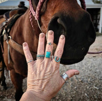 RTS - Sterling Silver Rectangle Turquoise Adjustable Ring - Rope Edge
