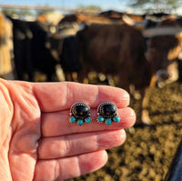 RTS - Sterling Silver Black Onyx and Turquoise Stud Earrings