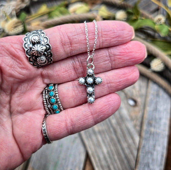 RTS - Cross Necklace - Pearls