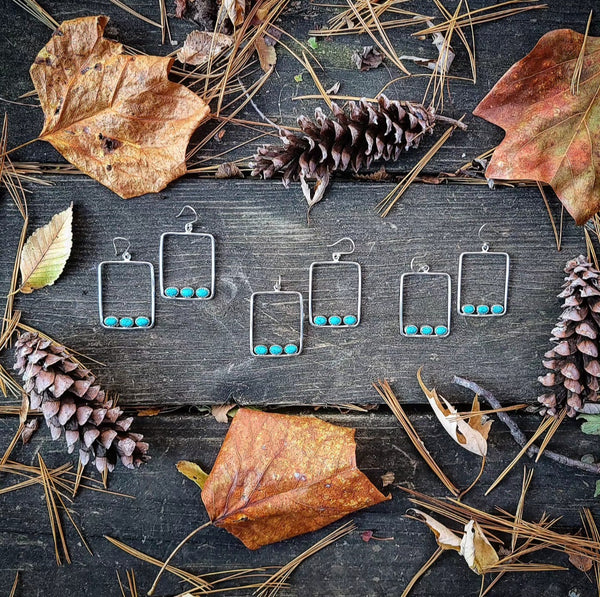 RTS - Sterling Silver Turquoise Hoops - Rectangle Drops