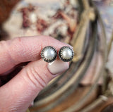 RTS - Sterling Silver and Pearl Stud Earrings - Pearl Snap Cowgirl - Medium