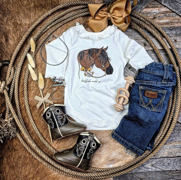 Western Baby Long Sleeve Bodysuit - Mercies Bay Horse