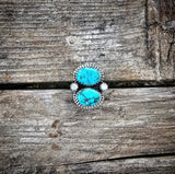 RTS - Turquoise 2 Stone Ring - White Accents