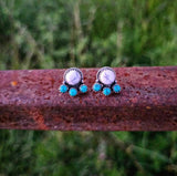 RTS - Sterling Silver White and Turquoise Stud Earrings - Style # 3 Rounds
