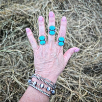 RTS - Turquoise 2 Stone Ring - Pink Opal Accents