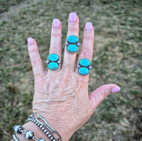 RTS - Turquoise 2 Stone Ring - Pink Opal Accents