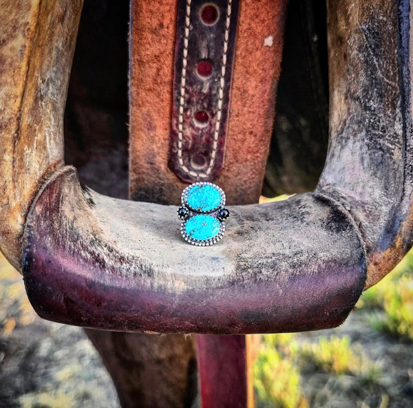 RTS - Turquoise 2 Stone Ring - Black Accents
