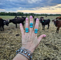 RTS - Turquoise 2 Stone Ring - Pink Opal Accents