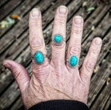 RTS - Sterling Silver Oval Turquoise Adjustable Ring - Lines