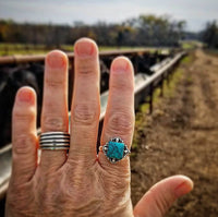 RTS - Sterling Silver Square Turquoise Adjustable Ring - Dots