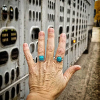 RTS - Sterling Silver Square Turquoise Adjustable Ring - Rope Edge