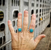 RTS - Sterling Silver Square Turquoise Adjustable Ring - Dots