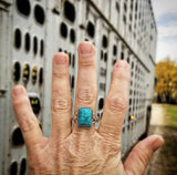 RTS - Sterling Silver Rectangle Turquoise Adjustable Ring