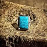 RTS - Sterling Silver Rectangle Turquoise Adjustable Ring