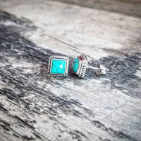 RTS - Sterling Silver Turquoise Square Earrings - Everyday Studs