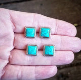 RTS - Sterling Silver Turquoise Square Earrings - Large Studs