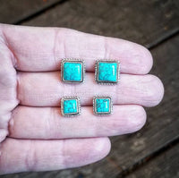 RTS - Sterling Silver Turquoise Square Earrings - Everyday Studs