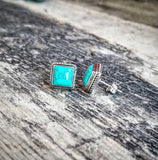 RTS - Sterling Silver Turquoise Square Earrings - Large Studs