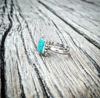 RTS - Sterling Silver Square Turquoise Adjustable Ring - Rope Edge