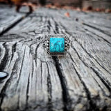 RTS - Sterling Silver Square Turquoise Adjustable Ring - Rope Edge