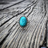 RTS - Sterling Silver Oval Turquoise Adjustable Ring - Dots