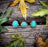 RTS - Sterling Silver Oval Turquoise Adjustable Ring - Dots