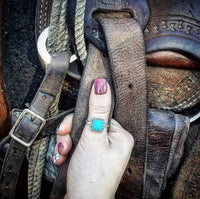 RTS - Sterling Silver Square Turquoise Adjustable Ring - Rope Edge