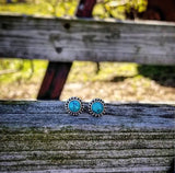 RTS - Sterling Silver Turquoise Round Earrings - Rope Edge