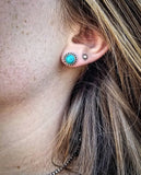 RTS - Sterling Silver Turquoise Round Earrings - Rope Edge