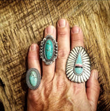 RTS - Weekender Turquoise Adjustable Fashion Ring - Oval Double Edge