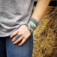 RTS - Weekender Turquoise Adjustable Fashion Bracelet - Teardrop Weave