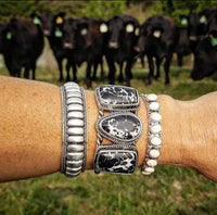 RTS - White Buffalo Adjustable Fashion Cuff - Oval Stones