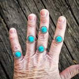 RTS - Sterling Silver Round Turquoise Adjustable Ring - Double Edge