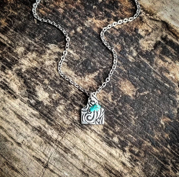 Hand Stamped Tiny Tag Necklace - Scroll