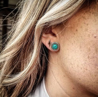 RTS - Sterling Silver Turquoise Round Earrings - Dot Edge