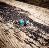 RTS - Sterling Silver Turquoise Round Earrings - Dot Edge