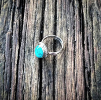 RTS - Sterling Silver Oval Turquoise Adjustable Ring - Lines