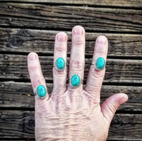 RTS - Sterling Silver Oval Turquoise Adjustable Ring - Lines