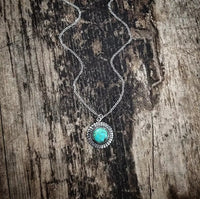 RTS - Turquoise and Sterling Silver Necklace - Round Pendant - Large