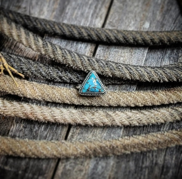 RTS - Sterling Silver Turquoise Straight Edge Triangle Ring - Adjustable