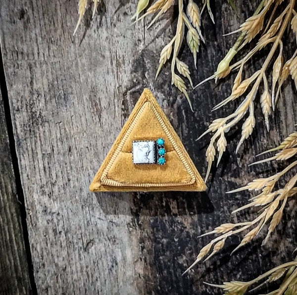 RTS - Sterling Silver White and Turquoise Adjustable Ring - 2 Tone Square